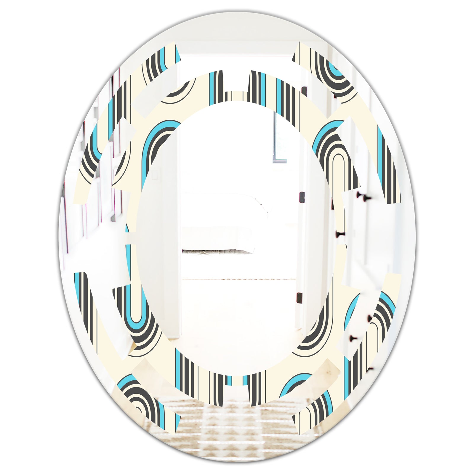 Retro Geometrical Abstract Minimal Pattern IV - Modern Round or Oval Wall Mirror - Space