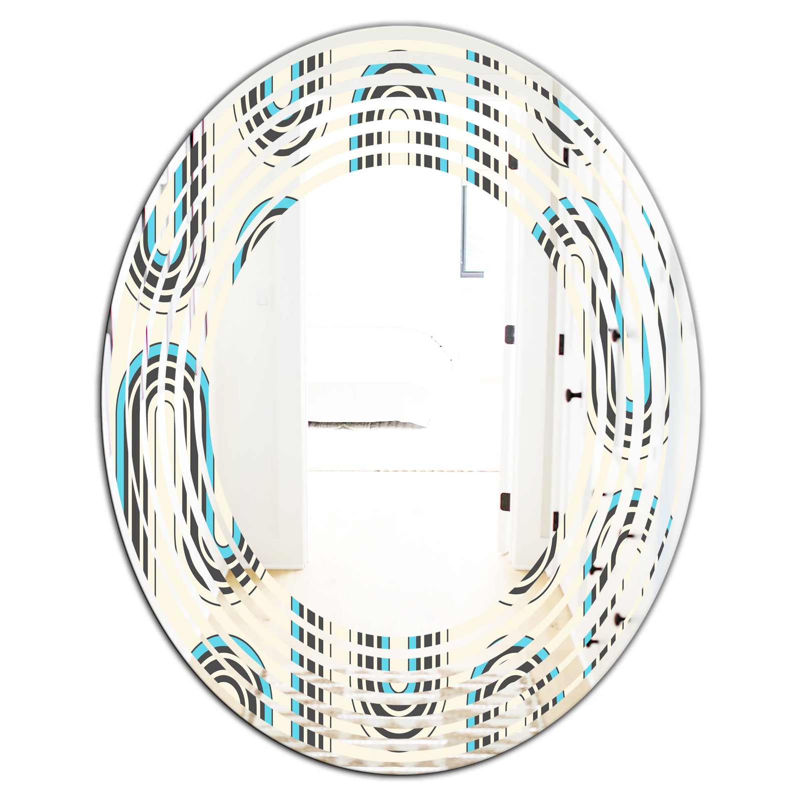 Retro Geometrical Abstract Minimal Pattern IV - Modern Round or Oval Wall Mirror - Wave