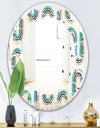Retro Geometrical Abstract Minimal Pattern IV - Modern Round or Oval Wall Mirror - Leaves