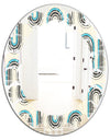 Retro Geometrical Abstract Minimal Pattern IV - Modern Round or Oval Wall Mirror - Leaves