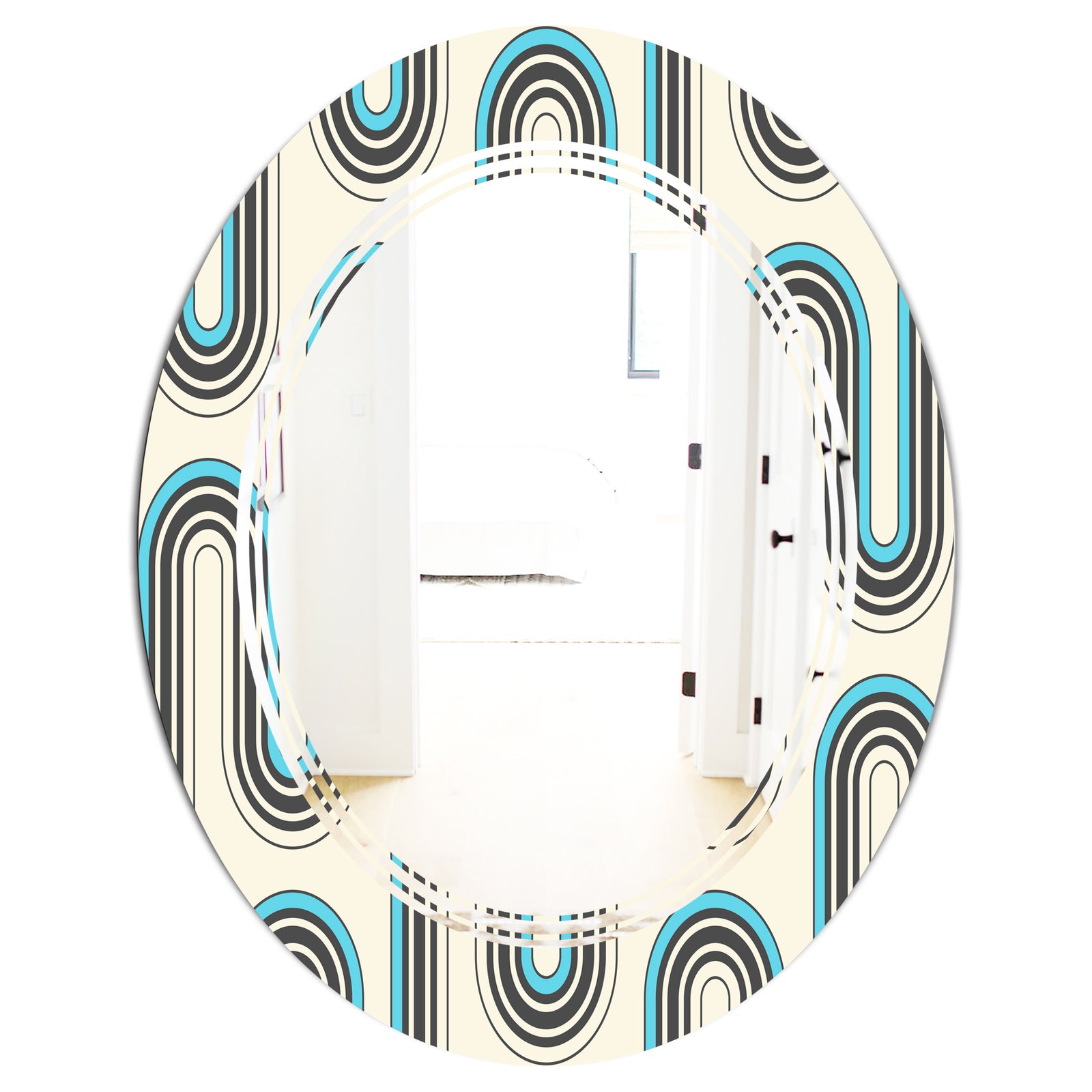 Retro Geometrical Abstract Minimal Pattern IV - Modern Round or Oval Wall Mirror - Triple C