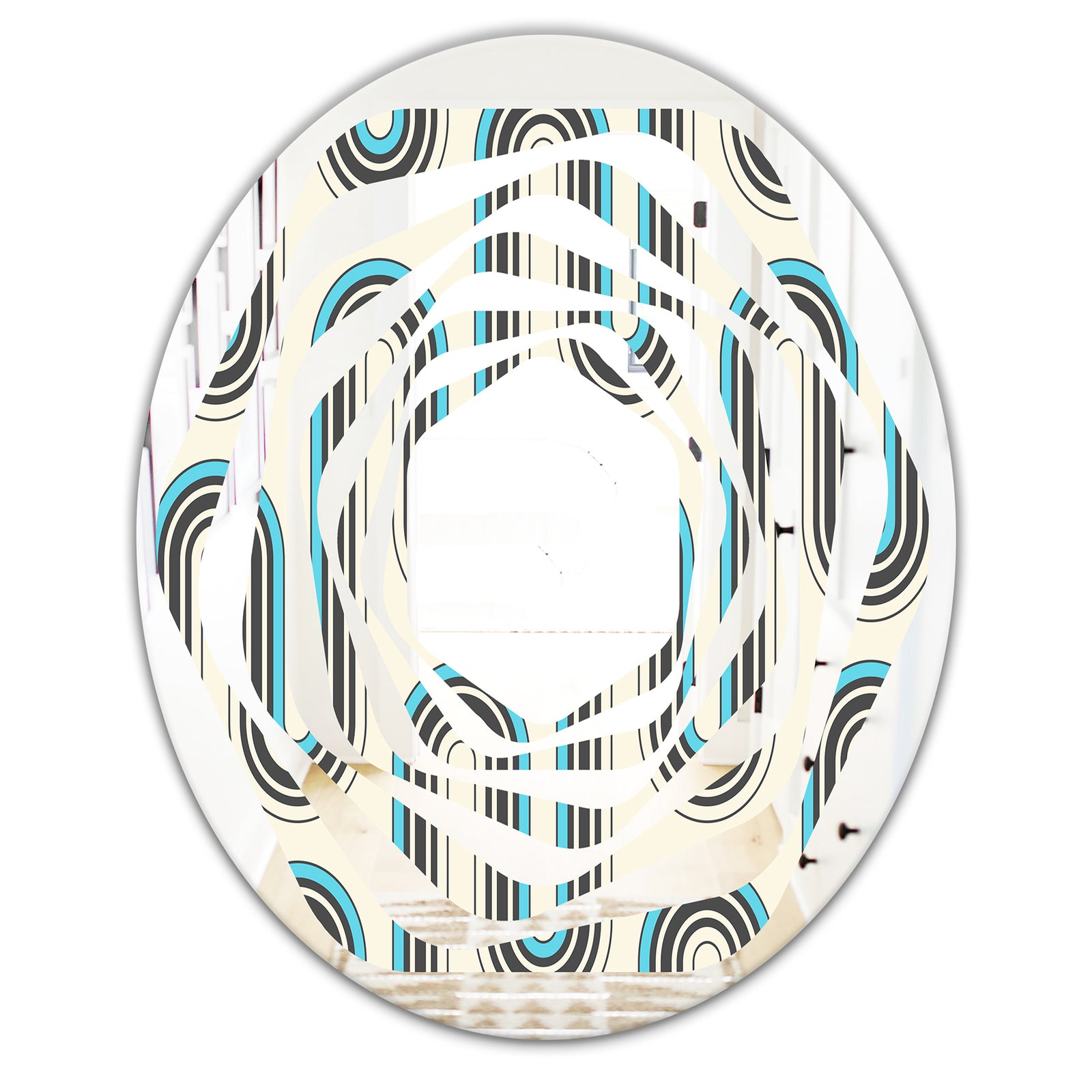 Retro Geometrical Abstract Minimal Pattern IV - Modern Round or Oval Wall Mirror - Whirl