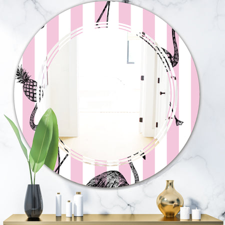 Flamingo on Pink - Modern Round or Oval Wall Mirror - Triple C
