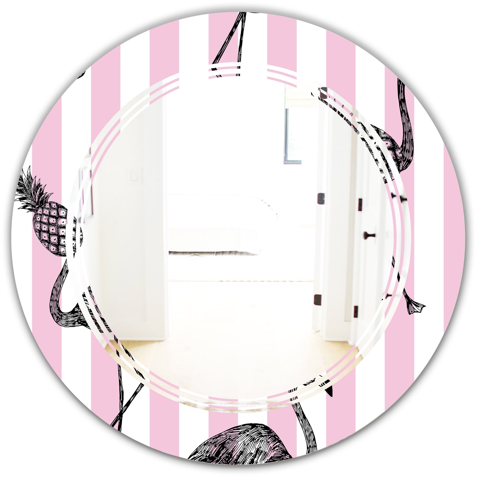 Flamingo on Pink - Modern Round or Oval Wall Mirror - Triple C