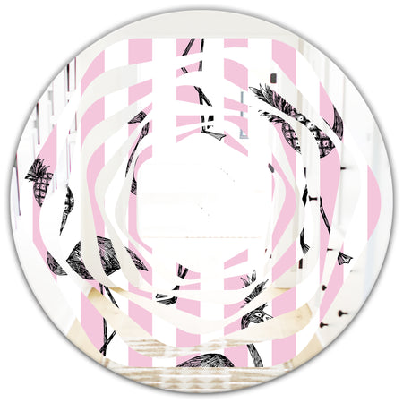 Flamingo on Pink - Modern Round or Oval Wall Mirror - Whirl
