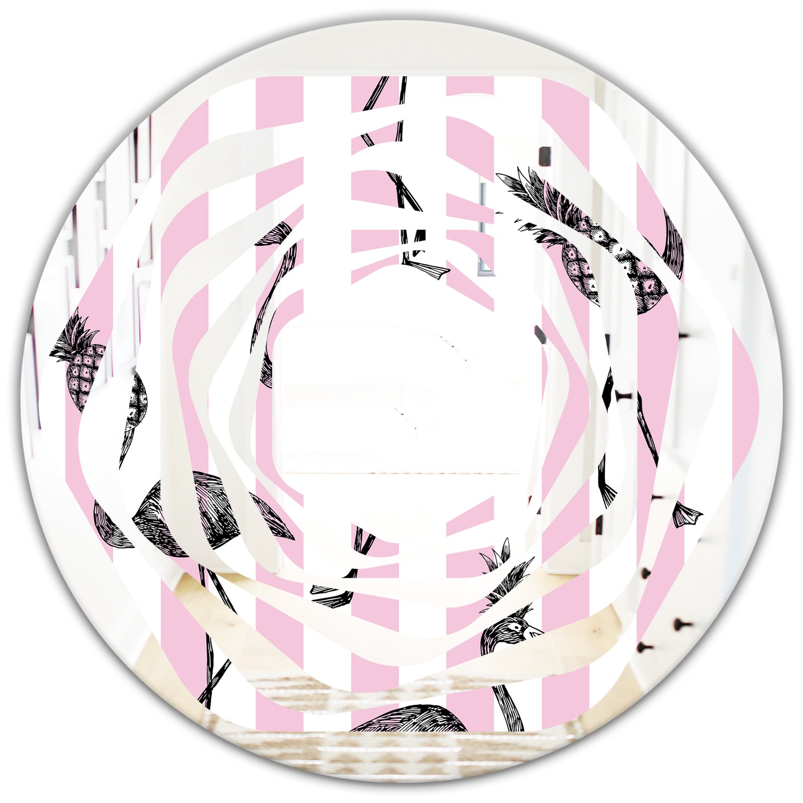 Flamingo on Pink - Modern Round or Oval Wall Mirror - Whirl