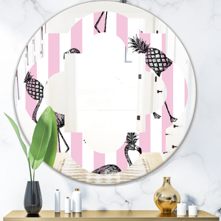Flamingo on Pink - Modern Round or Oval Wall Mirror - Quatrefoil