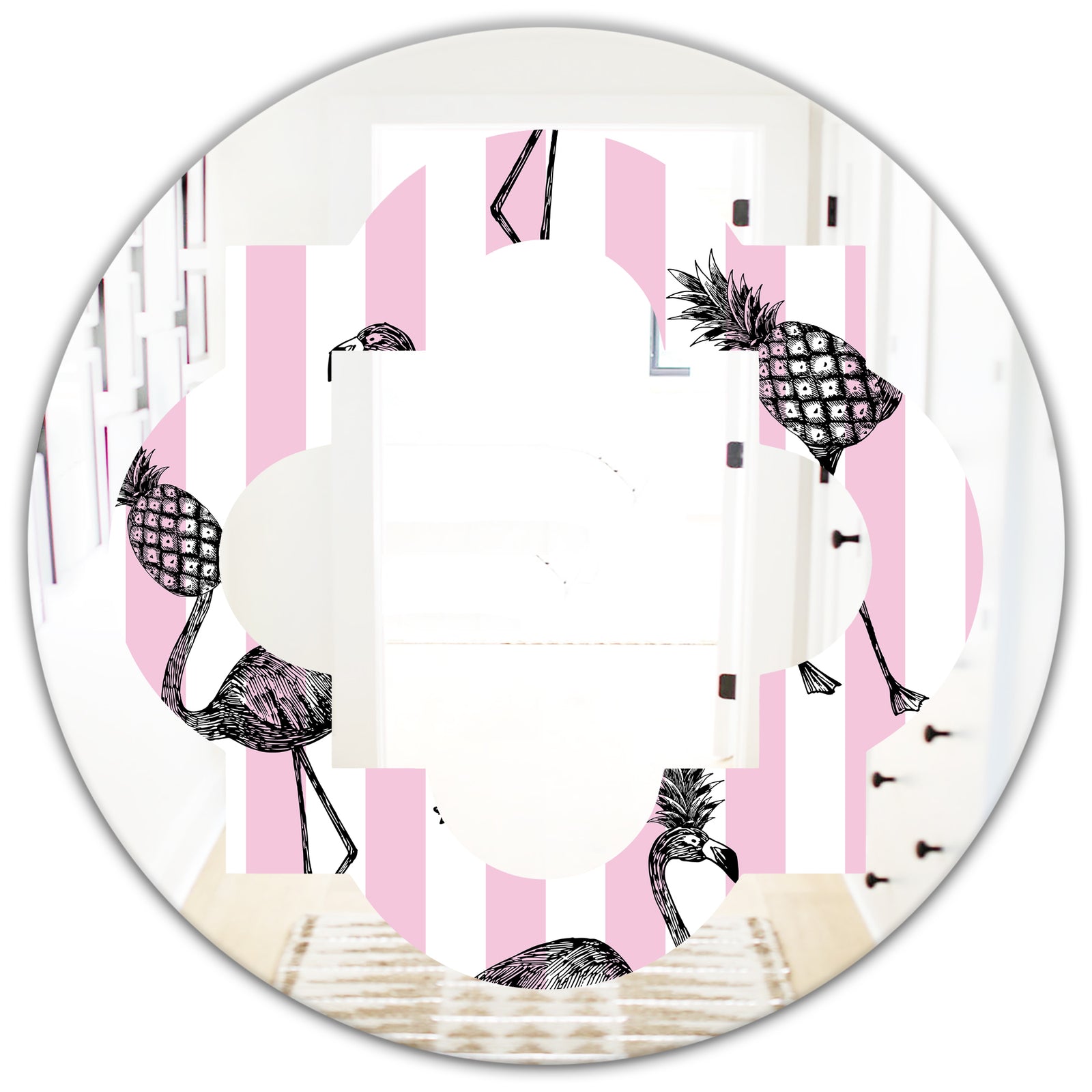 Flamingo on Pink - Modern Round or Oval Wall Mirror - Quatrefoil