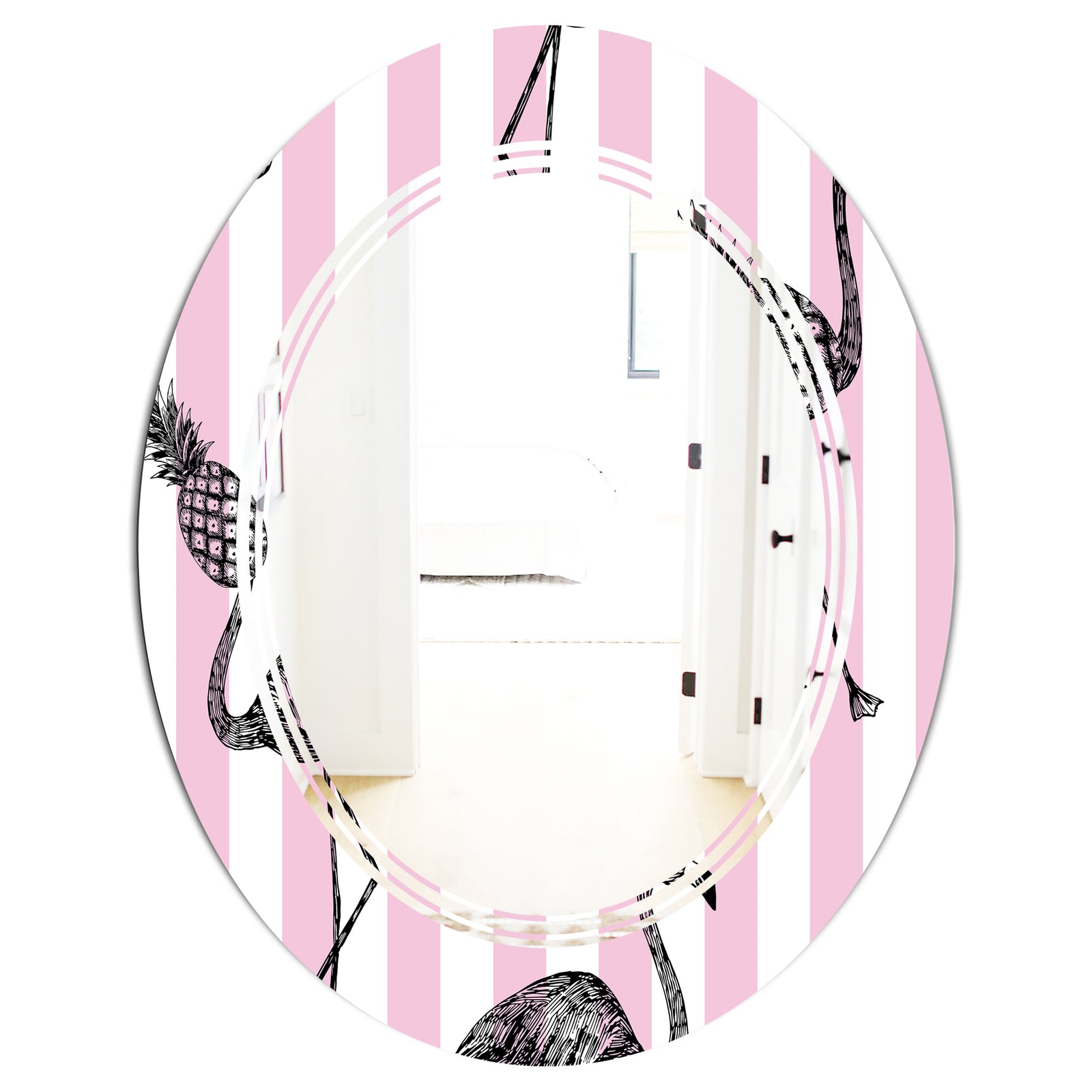 Flamingo on Pink - Modern Round or Oval Wall Mirror - Triple C