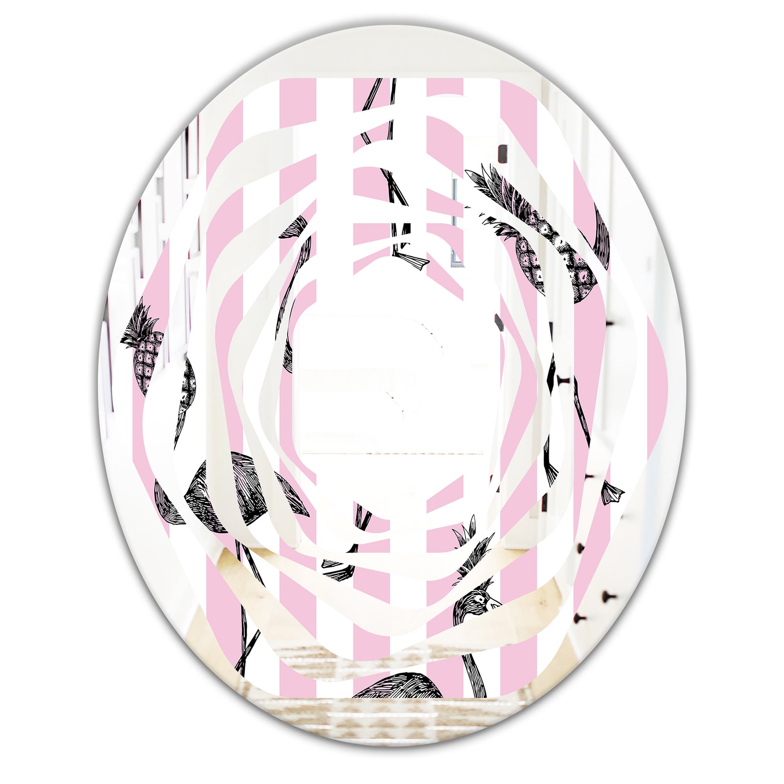 Flamingo on Pink - Modern Round or Oval Wall Mirror - Whirl