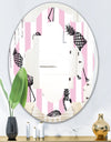 Flamingo on Pink - Modern Round or Oval Wall Mirror - Quatrefoil