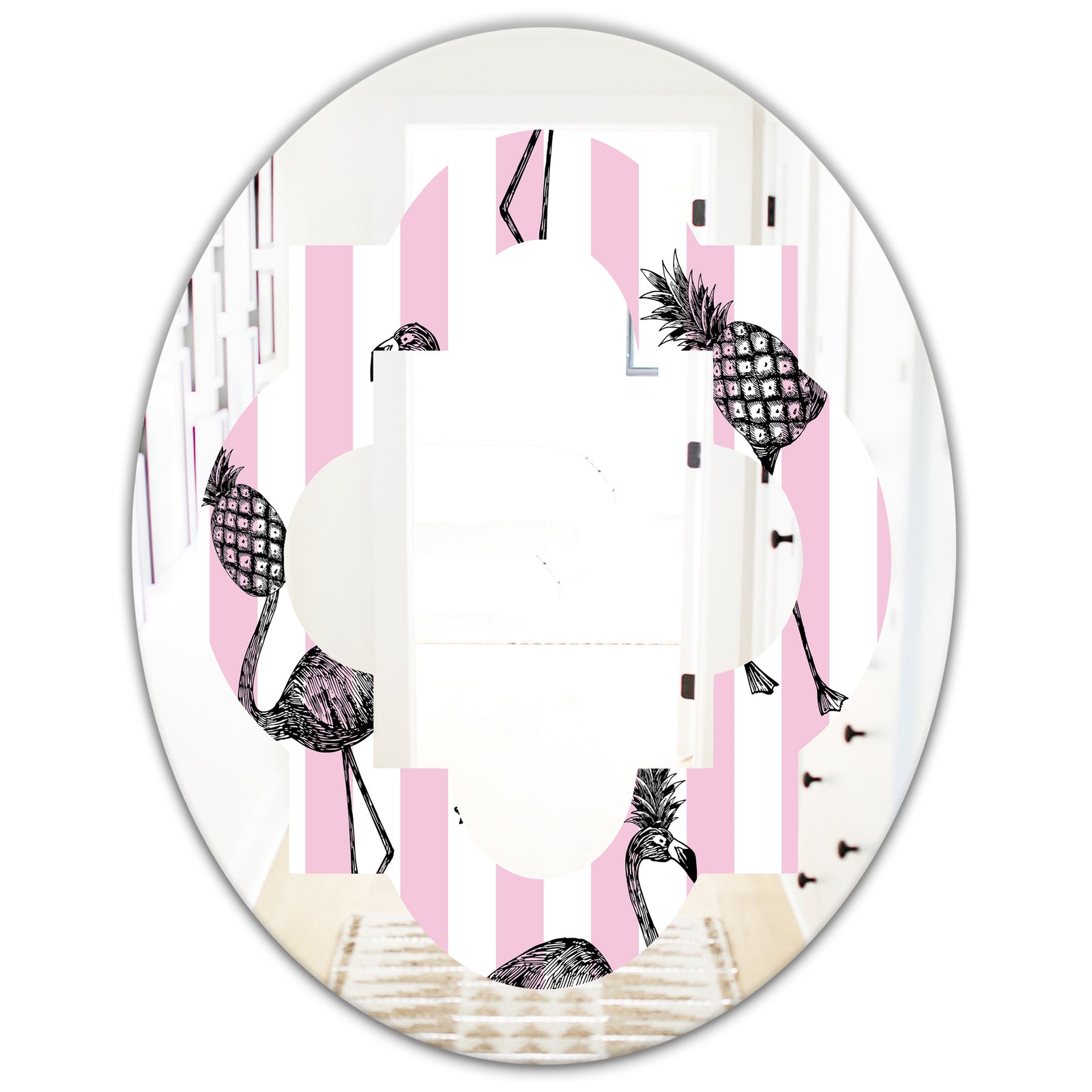Flamingo on Pink - Modern Round or Oval Wall Mirror - Quatrefoil