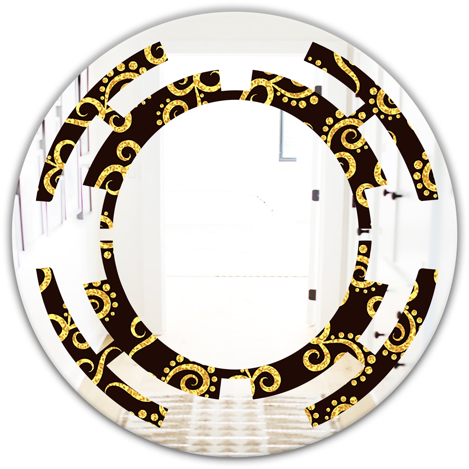 Gold and Black Swirl II - Modern Round or Oval Wall Mirror - Space