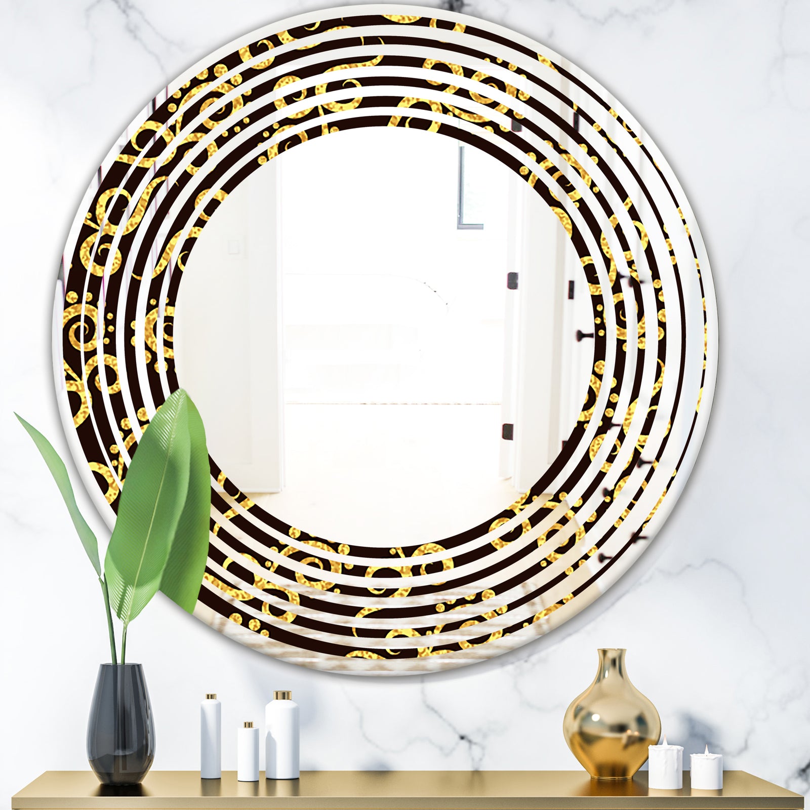 Gold and Black Swirl II - Modern Round or Oval Wall Mirror - Wave