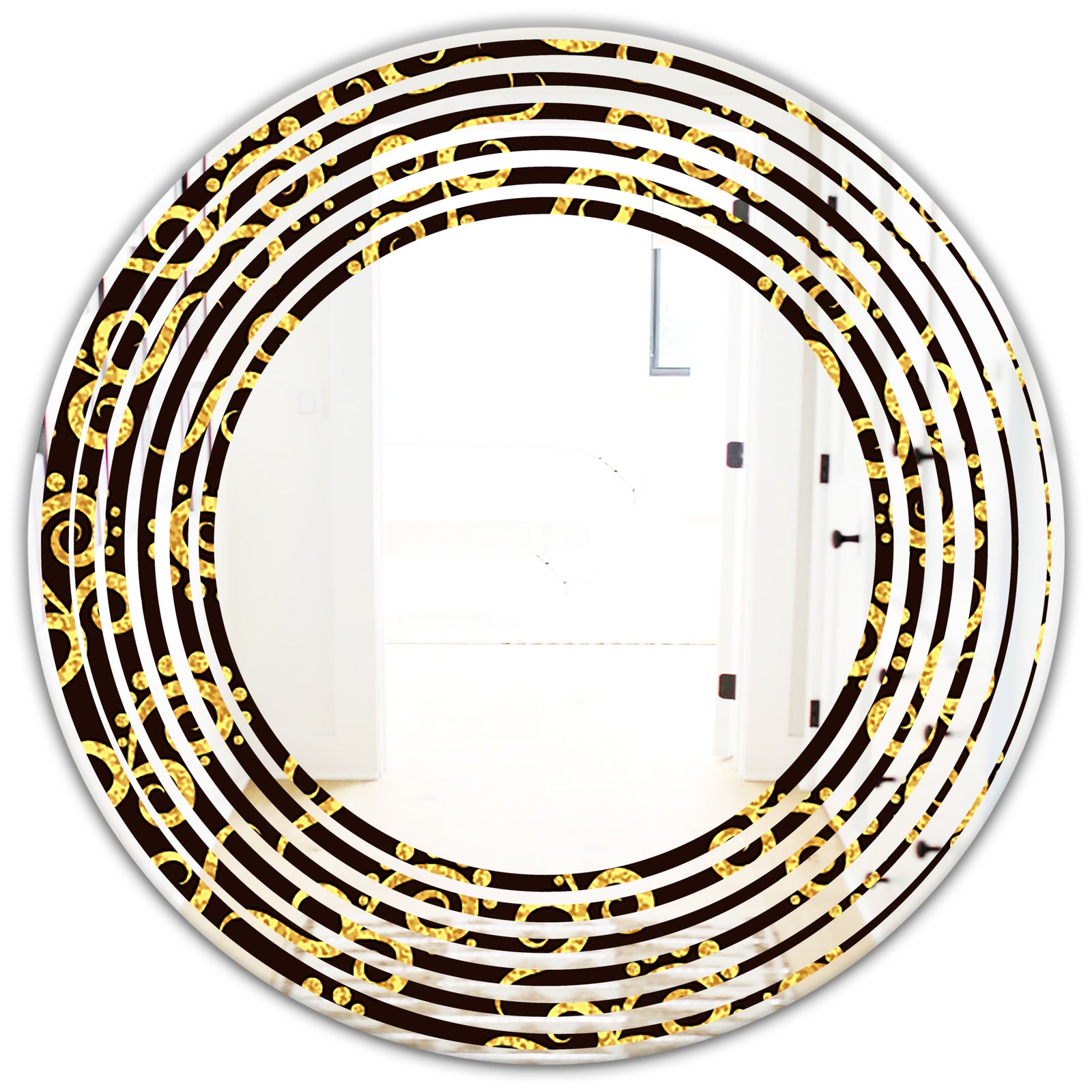 Gold and Black Swirl II - Modern Round or Oval Wall Mirror - Wave