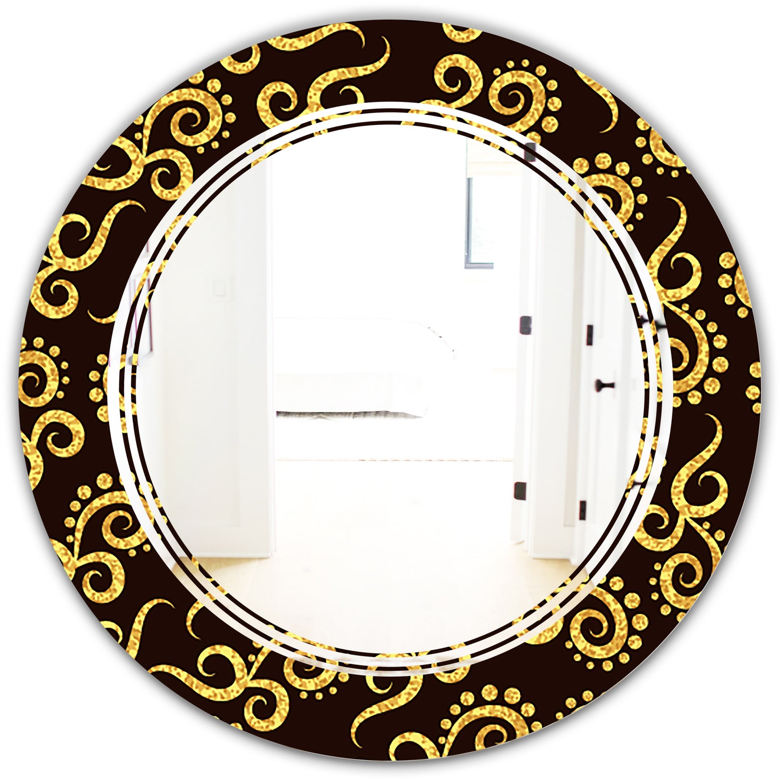 Gold and Black Swirl II - Modern Round or Oval Wall Mirror - Triple C
