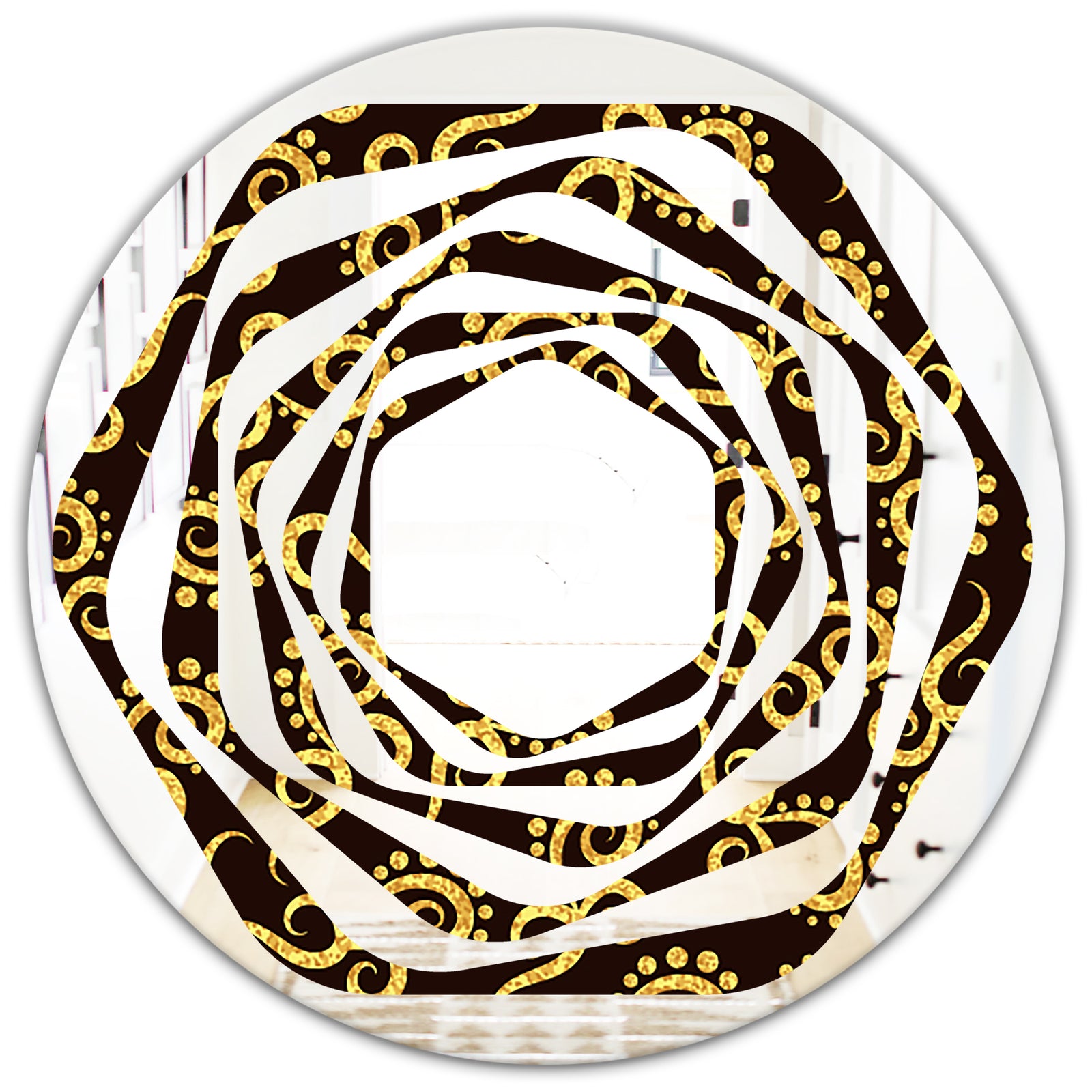 Gold and Black Swirl II - Modern Round or Oval Wall Mirror - Whirl