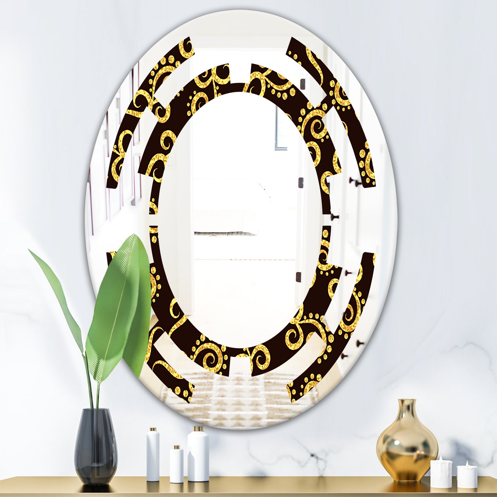 Gold and Black Swirl II - Modern Round or Oval Wall Mirror - Space