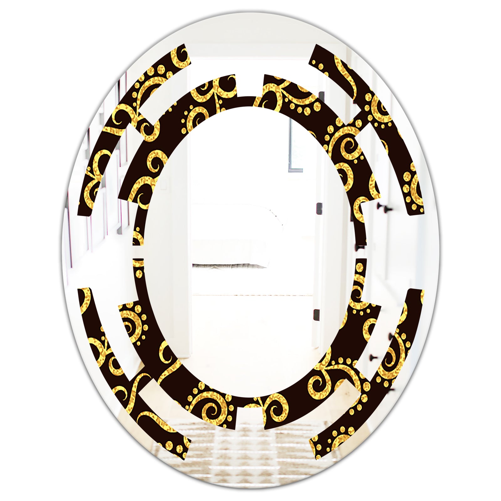 Gold and Black Swirl II - Modern Round or Oval Wall Mirror - Space