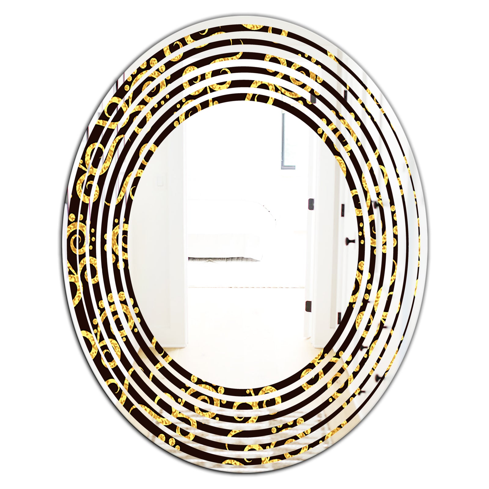 Gold and Black Swirl II - Modern Round or Oval Wall Mirror - Wave