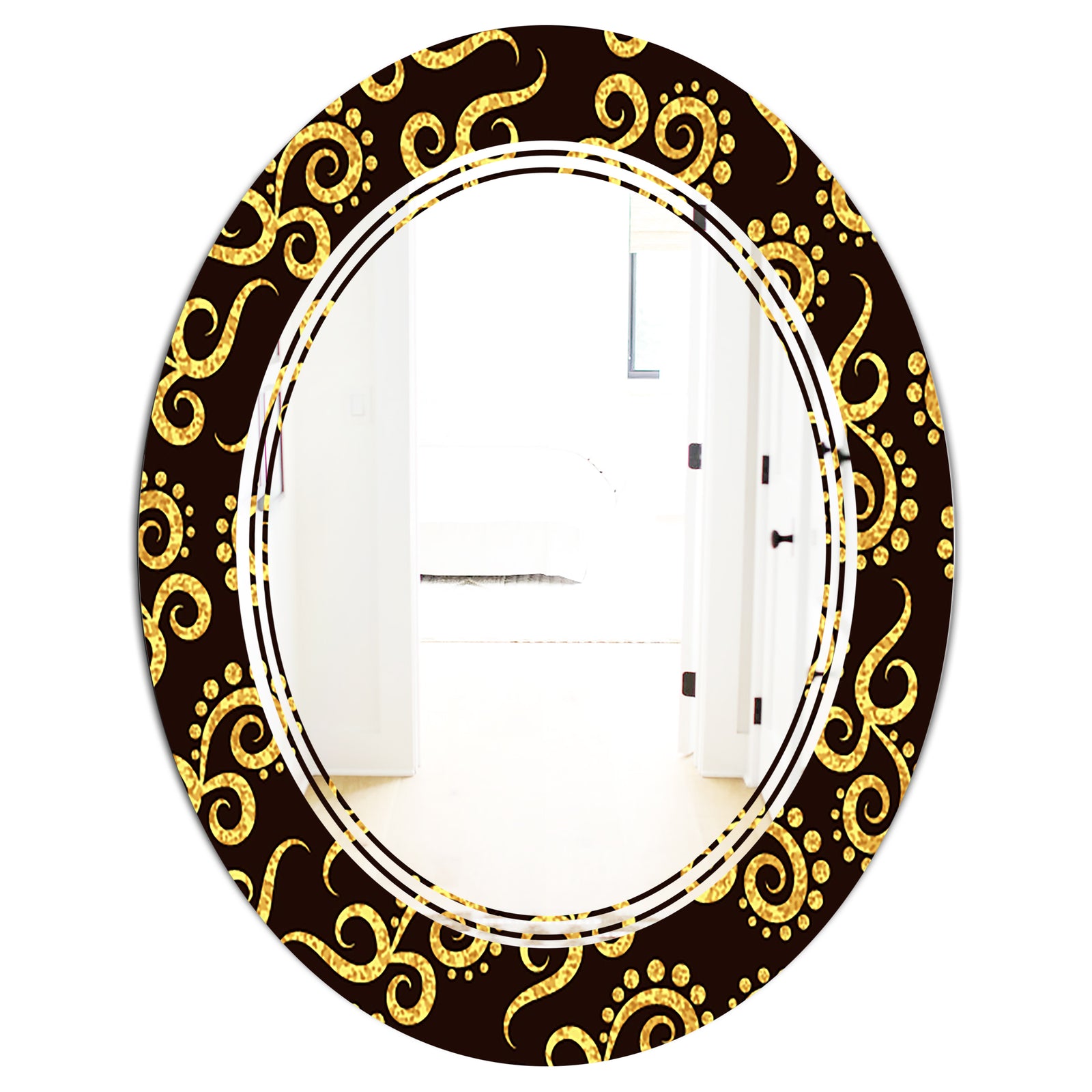 Gold and Black Swirl II - Modern Round or Oval Wall Mirror - Triple C