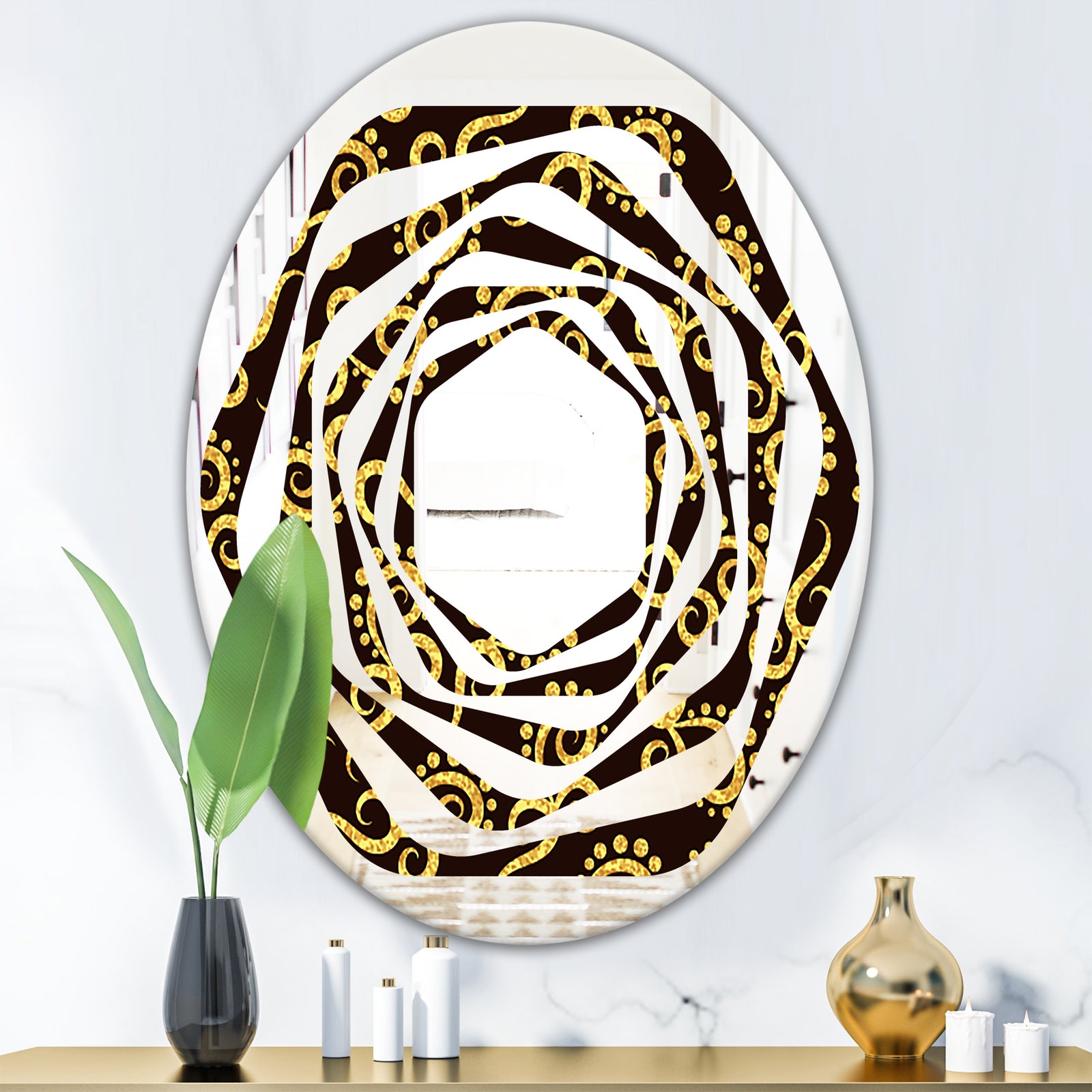 Gold and Black Swirl II - Modern Round or Oval Wall Mirror - Whirl