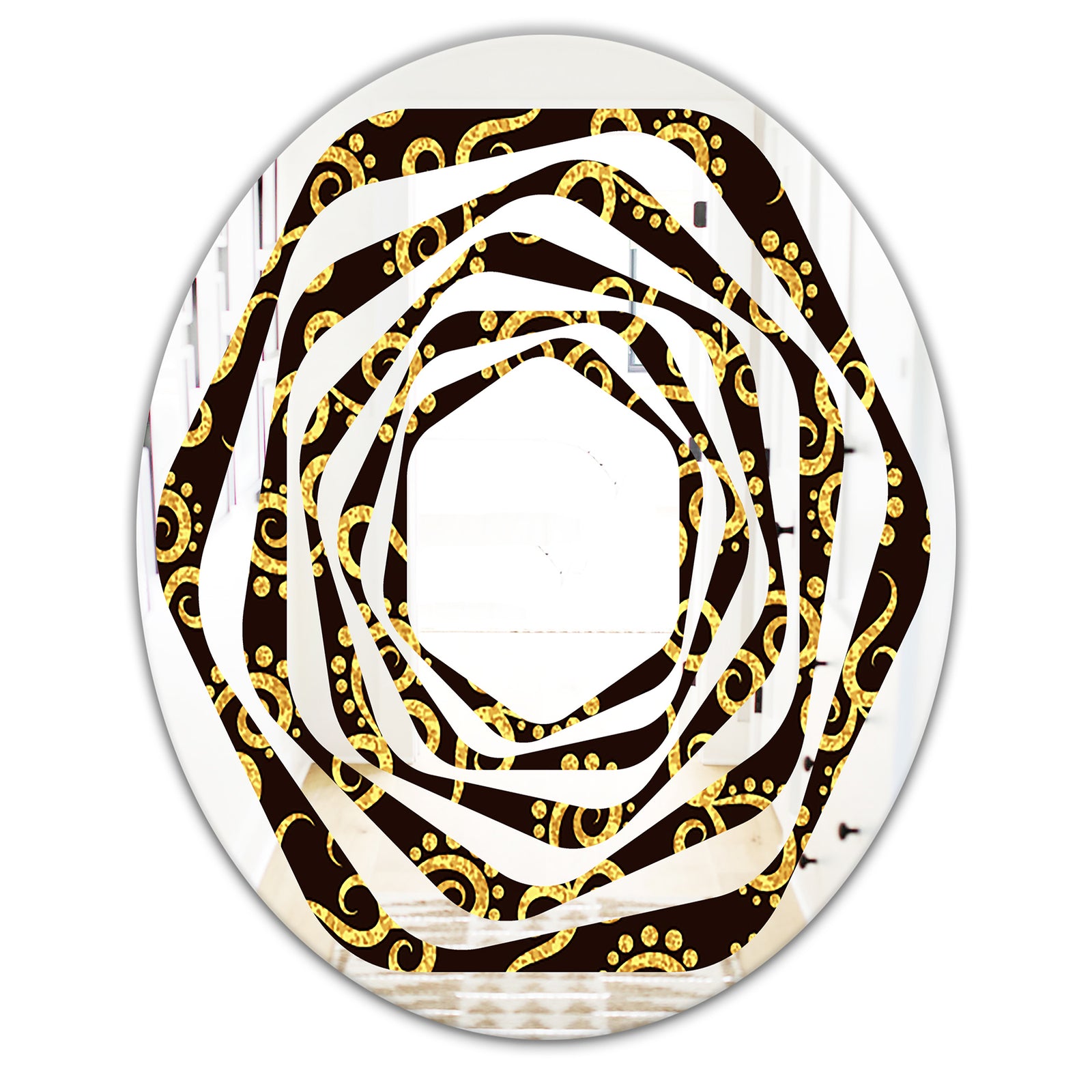 Gold and Black Swirl II - Modern Round or Oval Wall Mirror - Whirl