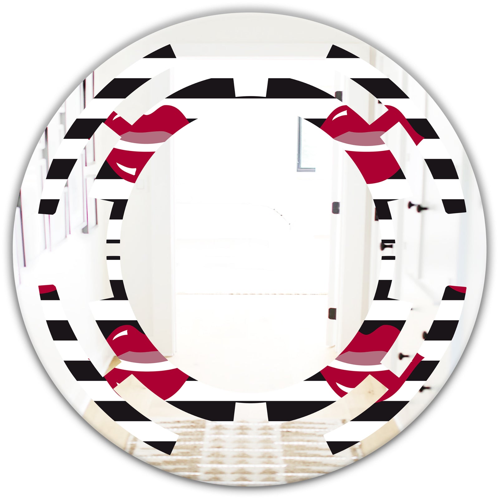 Red Lips Fashion Pattern - Modern Round or Oval Wall Mirror - Space