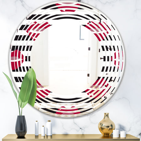 Red Lips Fashion Pattern - Modern Round or Oval Wall Mirror - Wave