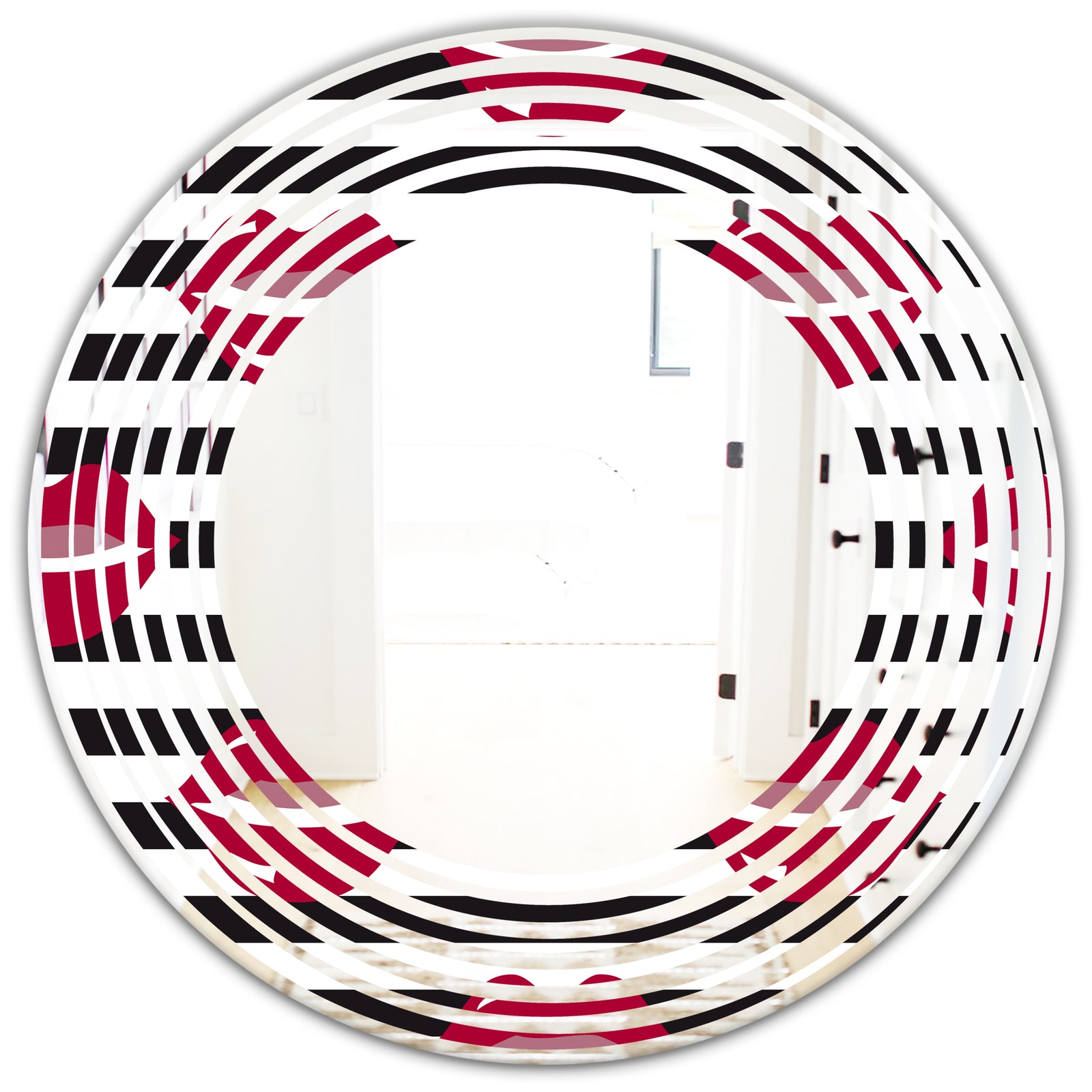 Red Lips Fashion Pattern - Modern Round or Oval Wall Mirror - Wave