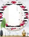 Red Lips Fashion Pattern - Modern Round or Oval Wall Mirror - Leaves
