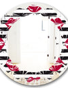 Red Lips Fashion Pattern - Modern Round or Oval Wall Mirror - Leaves