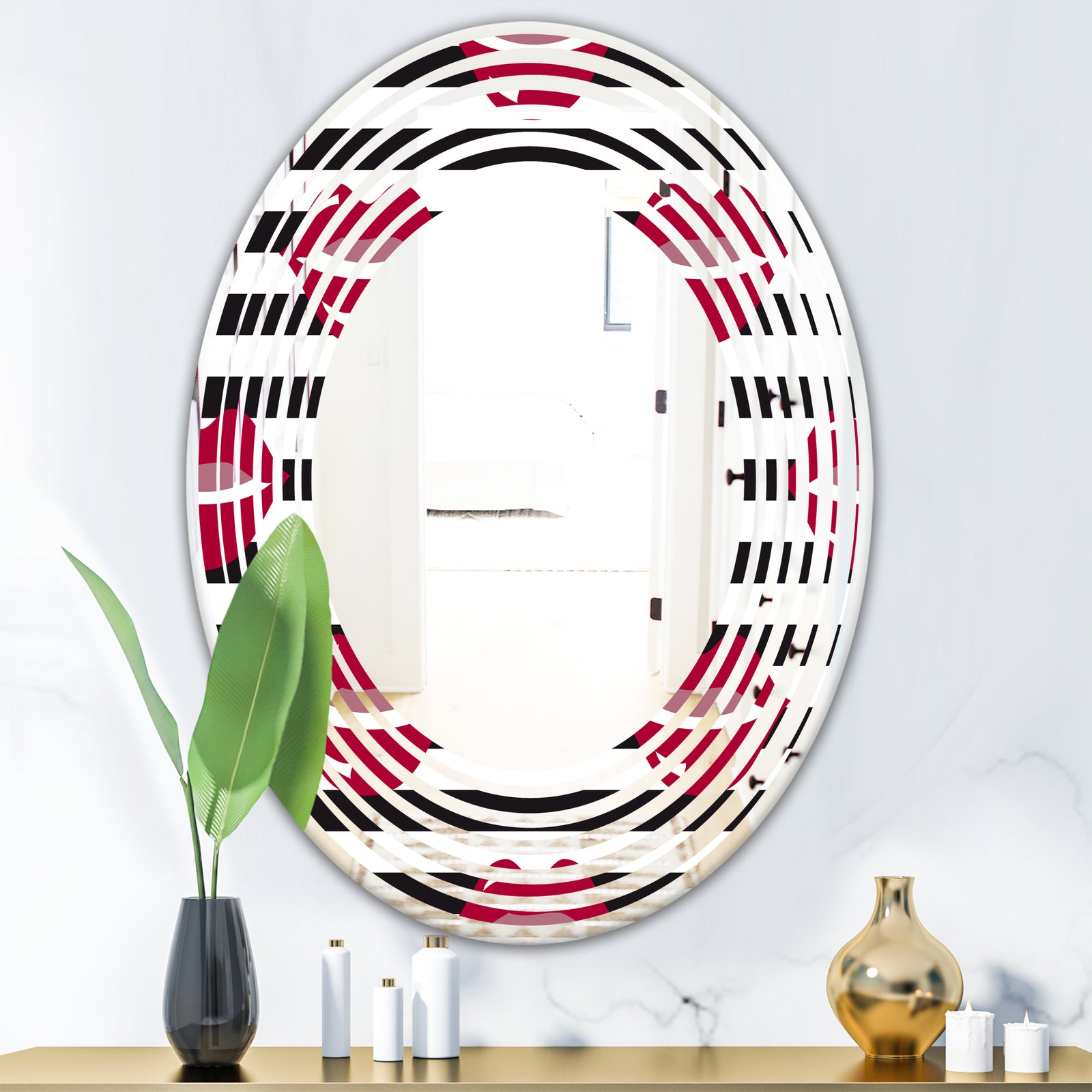 Red Lips Fashion Pattern - Modern Round or Oval Wall Mirror - Wave