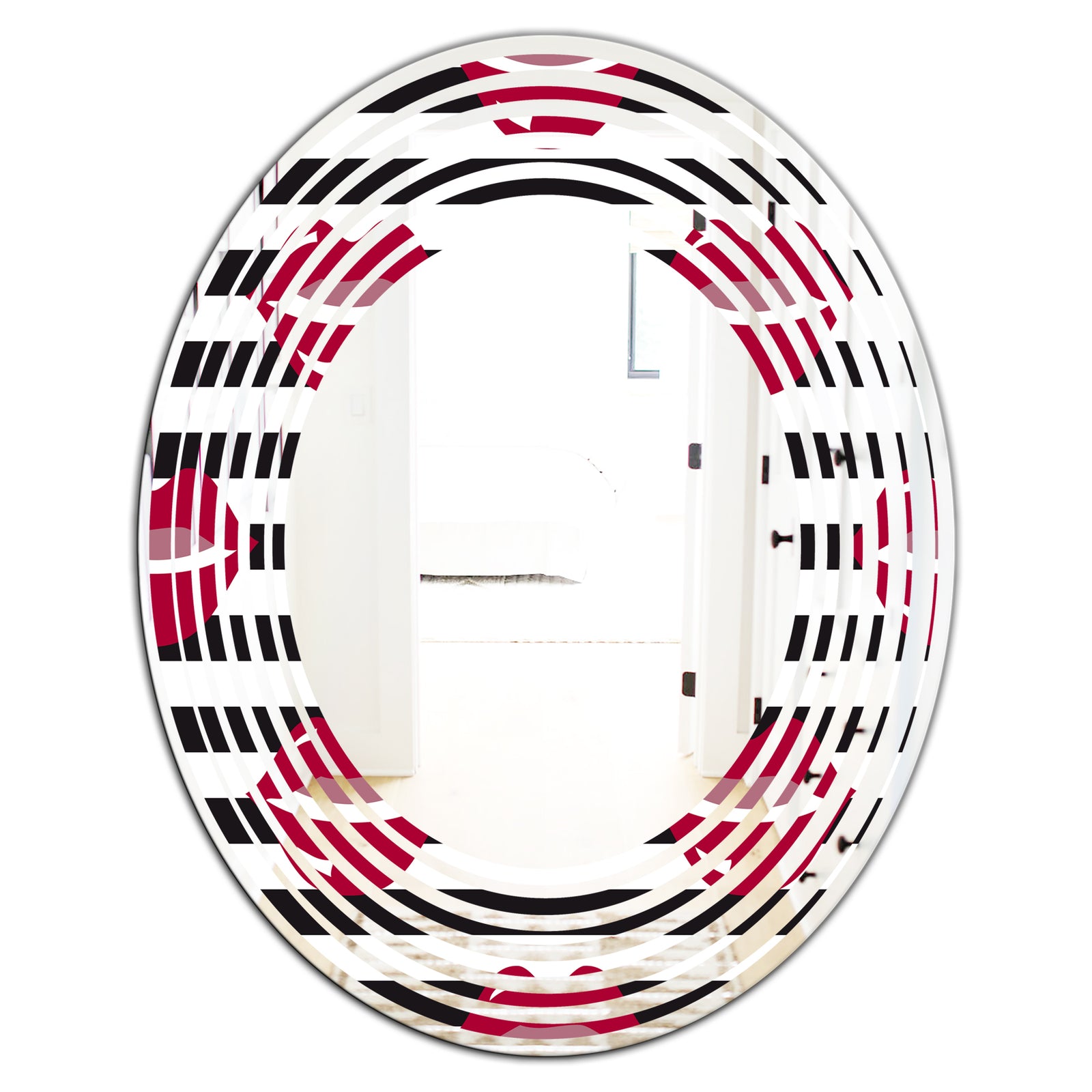 Red Lips Fashion Pattern - Modern Round or Oval Wall Mirror - Wave