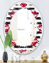 Red Lips Fashion Pattern - Modern Round or Oval Wall Mirror - Leaves