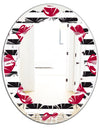 Red Lips Fashion Pattern - Modern Round or Oval Wall Mirror - Leaves