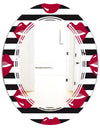 Red Lips Fashion Pattern - Modern Round or Oval Wall Mirror - Triple C