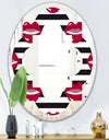 Red Lips Fashion Pattern - Modern Round or Oval Wall Mirror - Quatrefoil