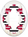 Red Lips Fashion Pattern - Modern Round or Oval Wall Mirror - Quatrefoil