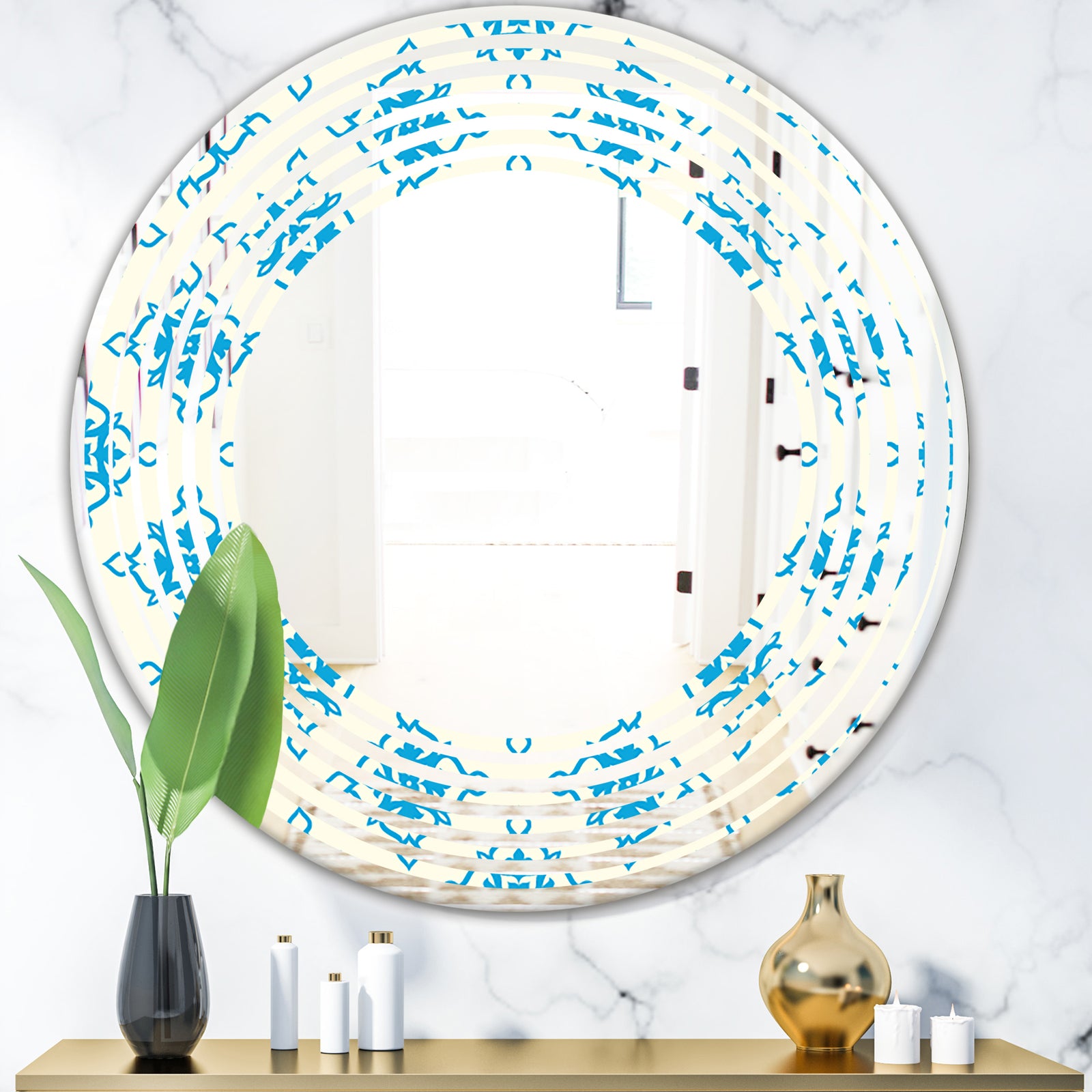 Retro Ornamental Pattern I - Modern Round or Oval Wall Mirror - Wave