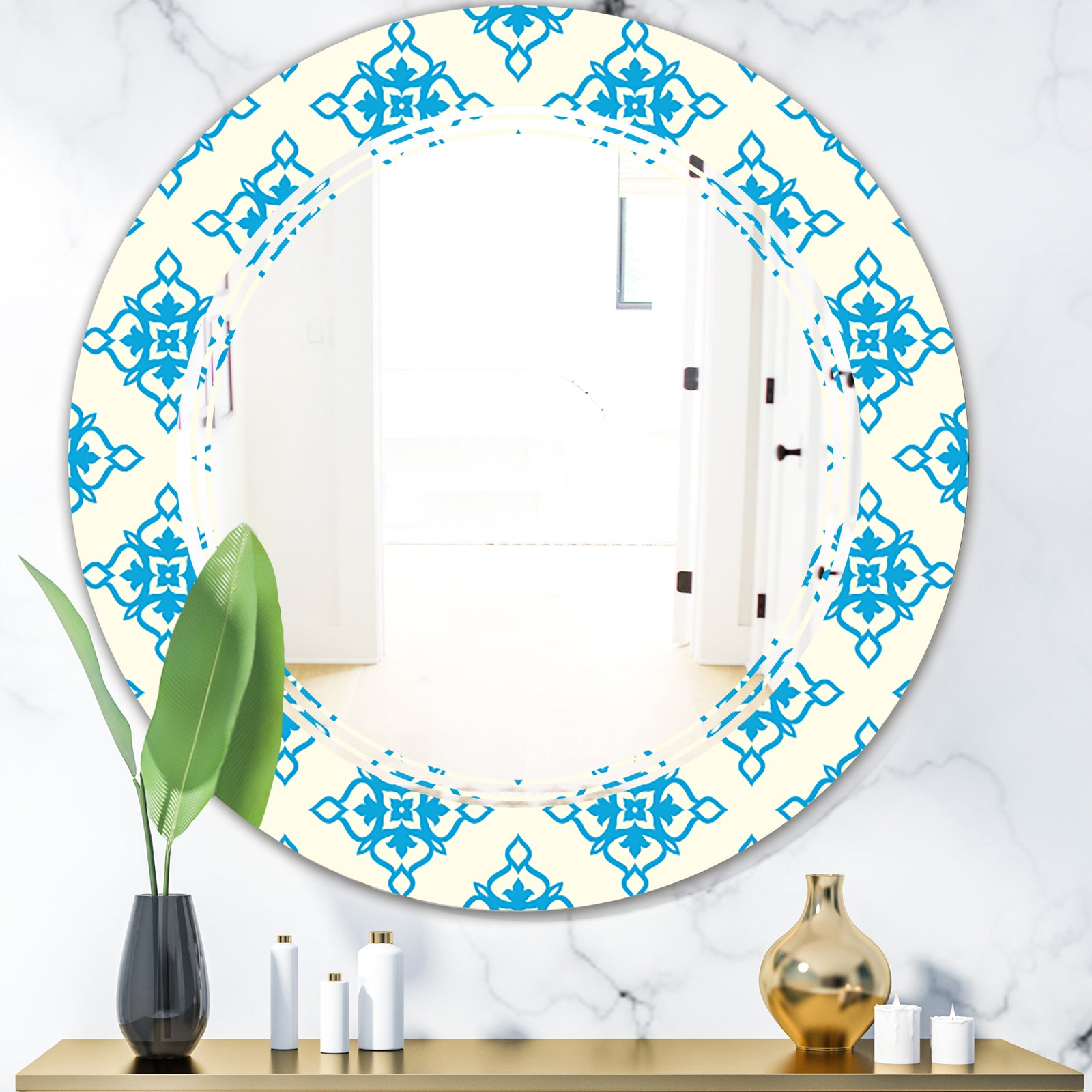 Retro Ornamental Pattern I - Modern Round or Oval Wall Mirror - Triple C