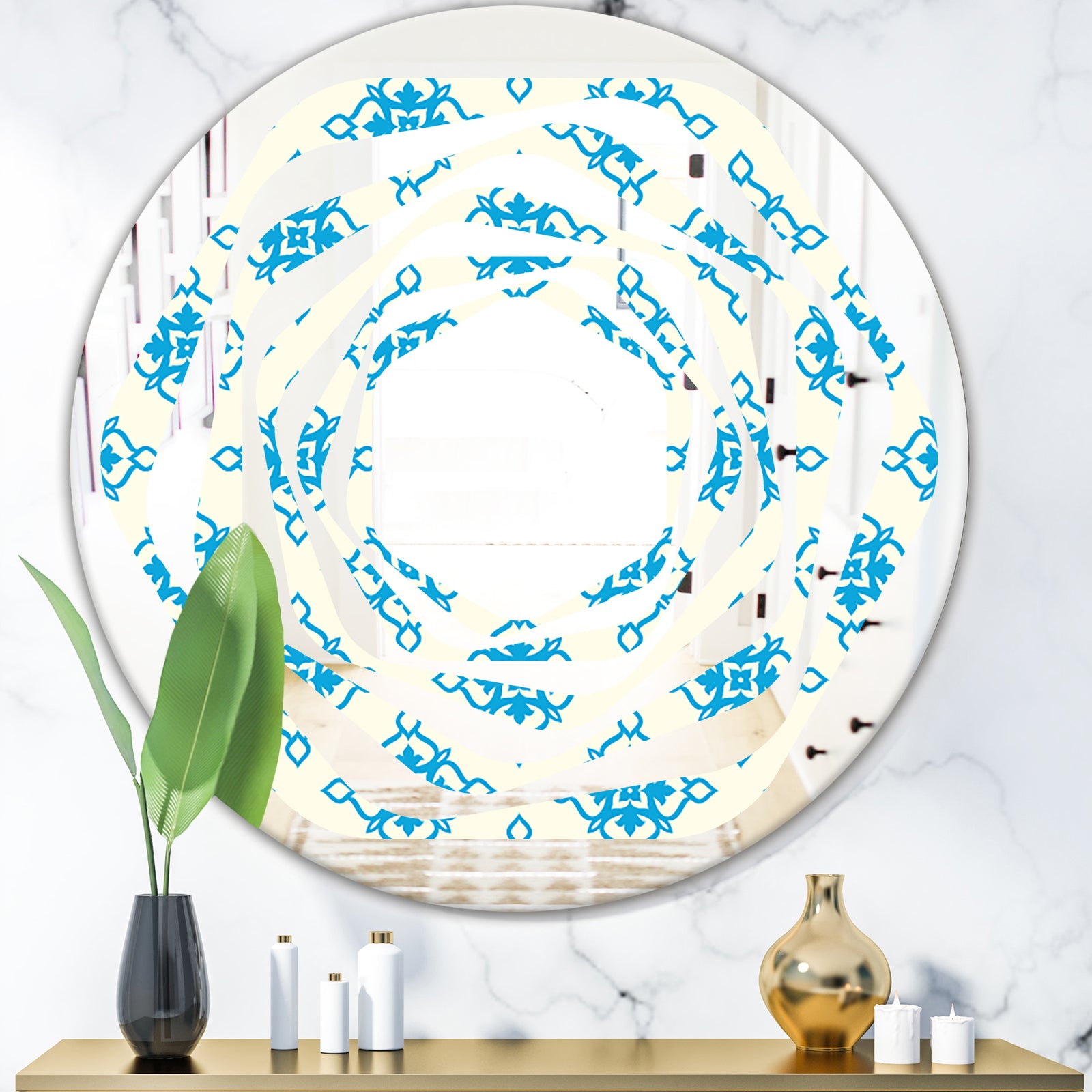 Retro Ornamental Pattern I - Modern Round or Oval Wall Mirror - Whirl
