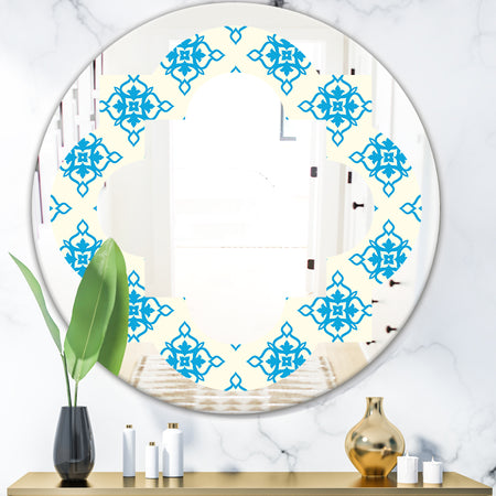Retro Ornamental Pattern I - Modern Round or Oval Wall Mirror - Quatrefoil