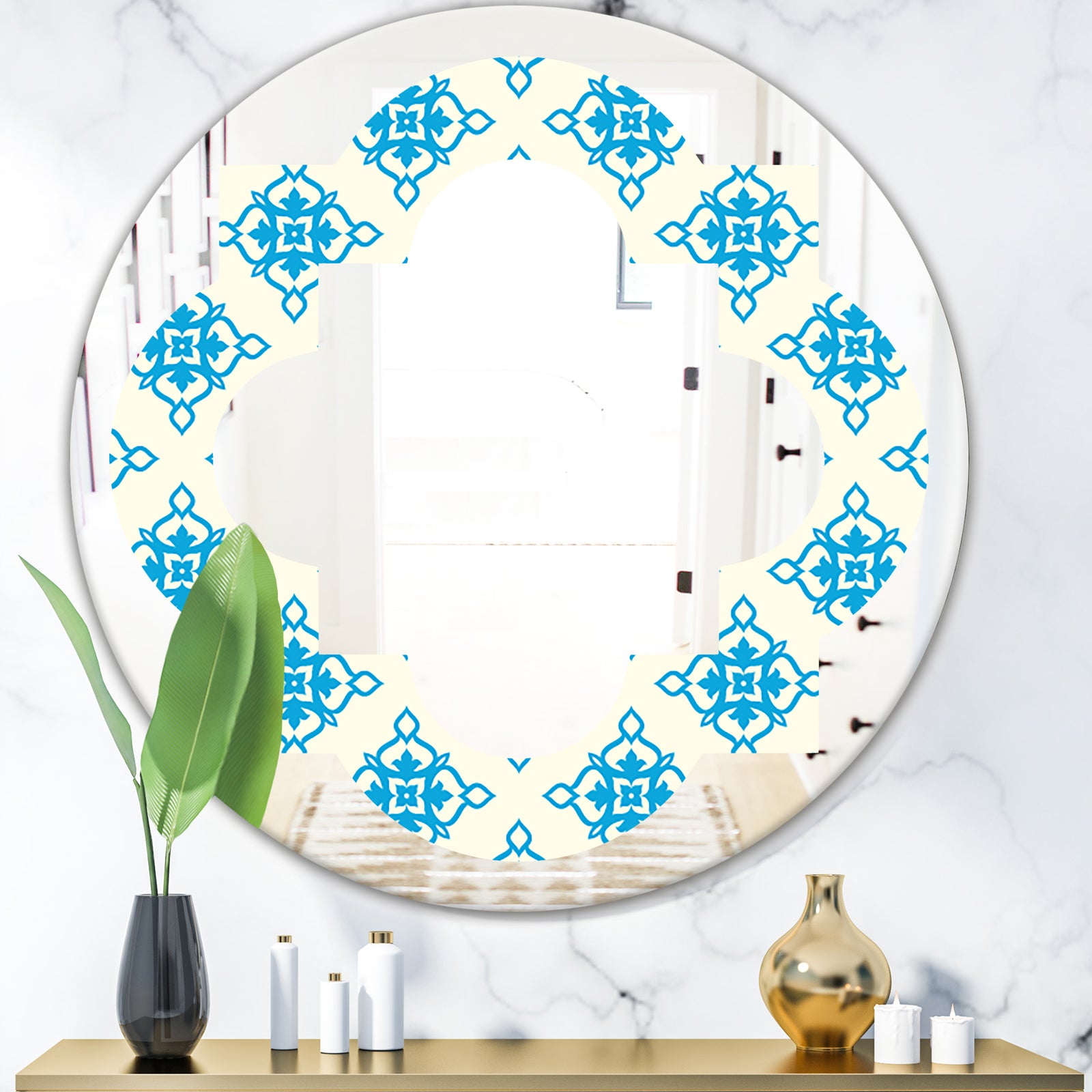 Retro Ornamental Pattern I - Modern Round or Oval Wall Mirror - Quatrefoil