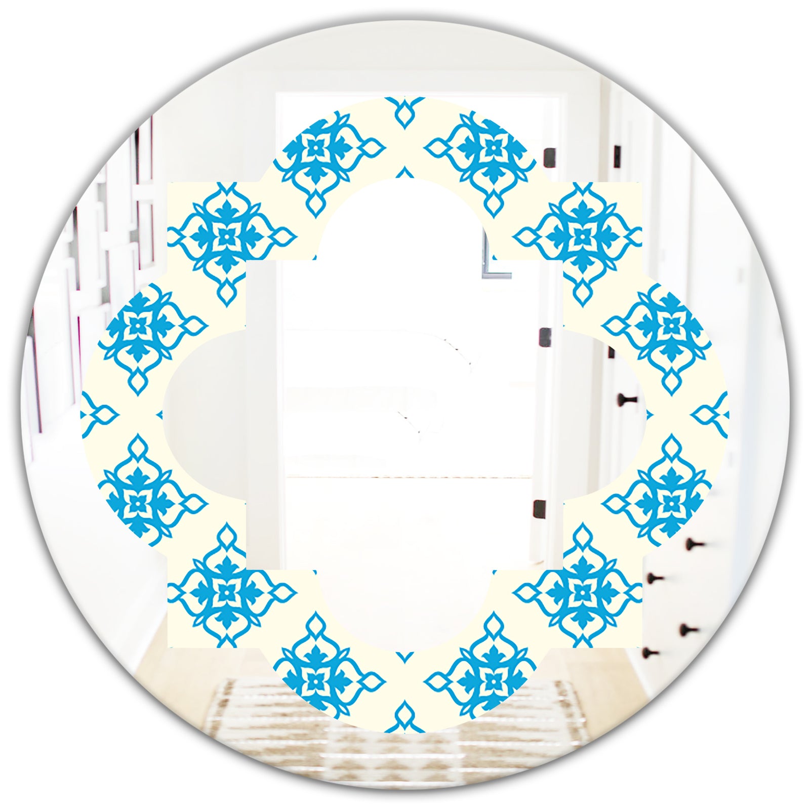 Retro Ornamental Pattern I - Modern Round or Oval Wall Mirror - Quatrefoil