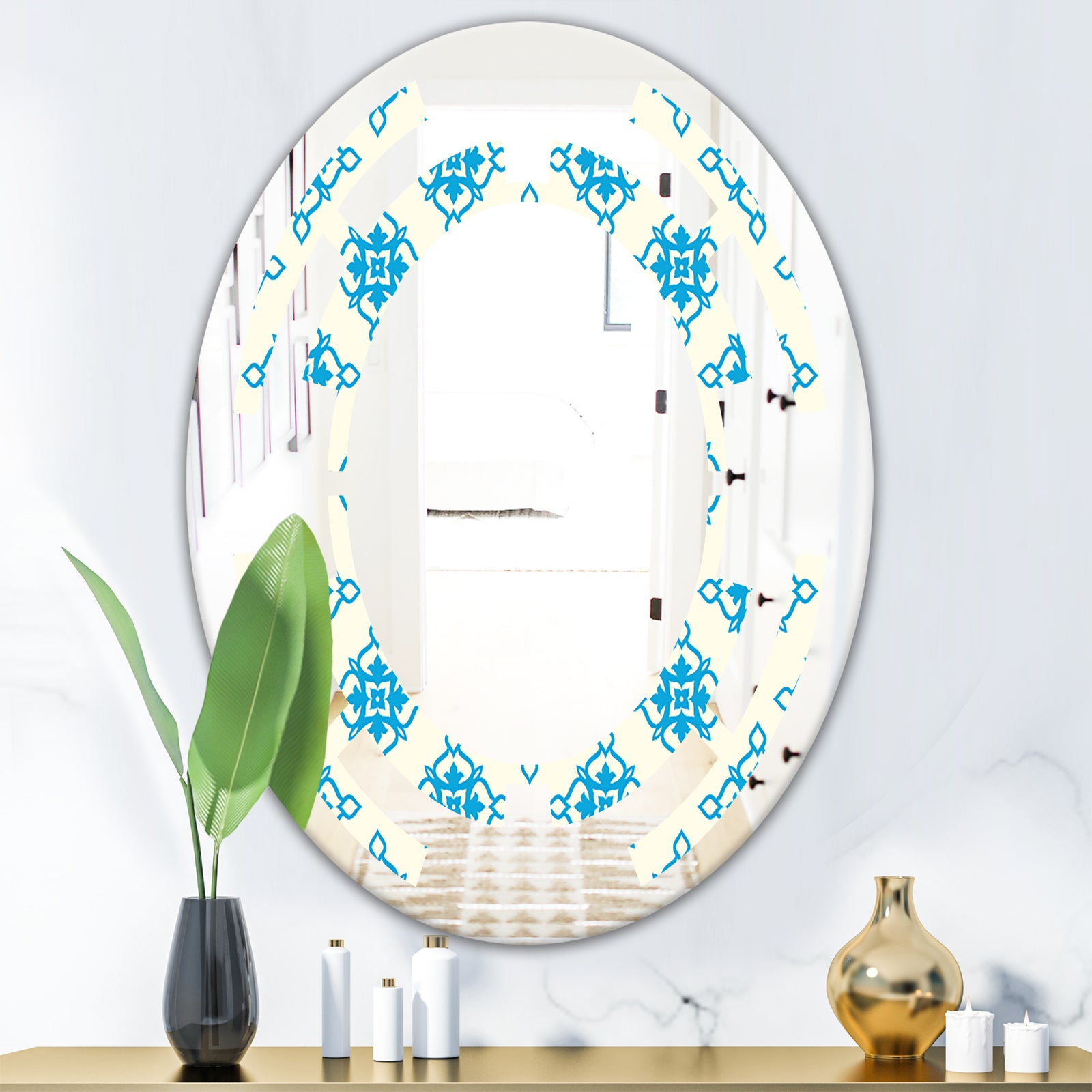 Retro Ornamental Pattern I - Modern Round or Oval Wall Mirror - Space