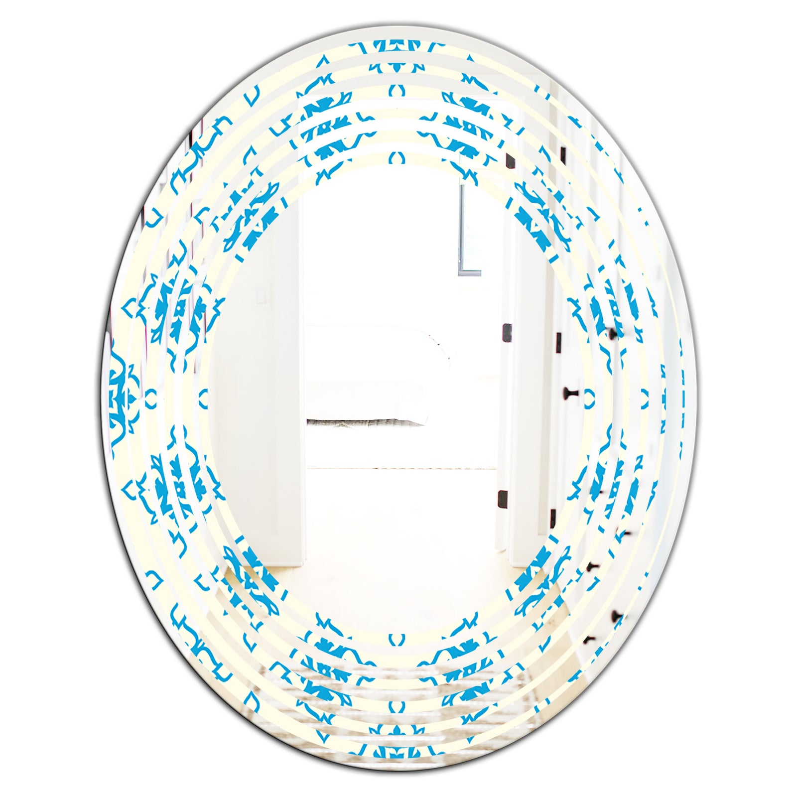 Retro Ornamental Pattern I - Modern Round or Oval Wall Mirror - Wave