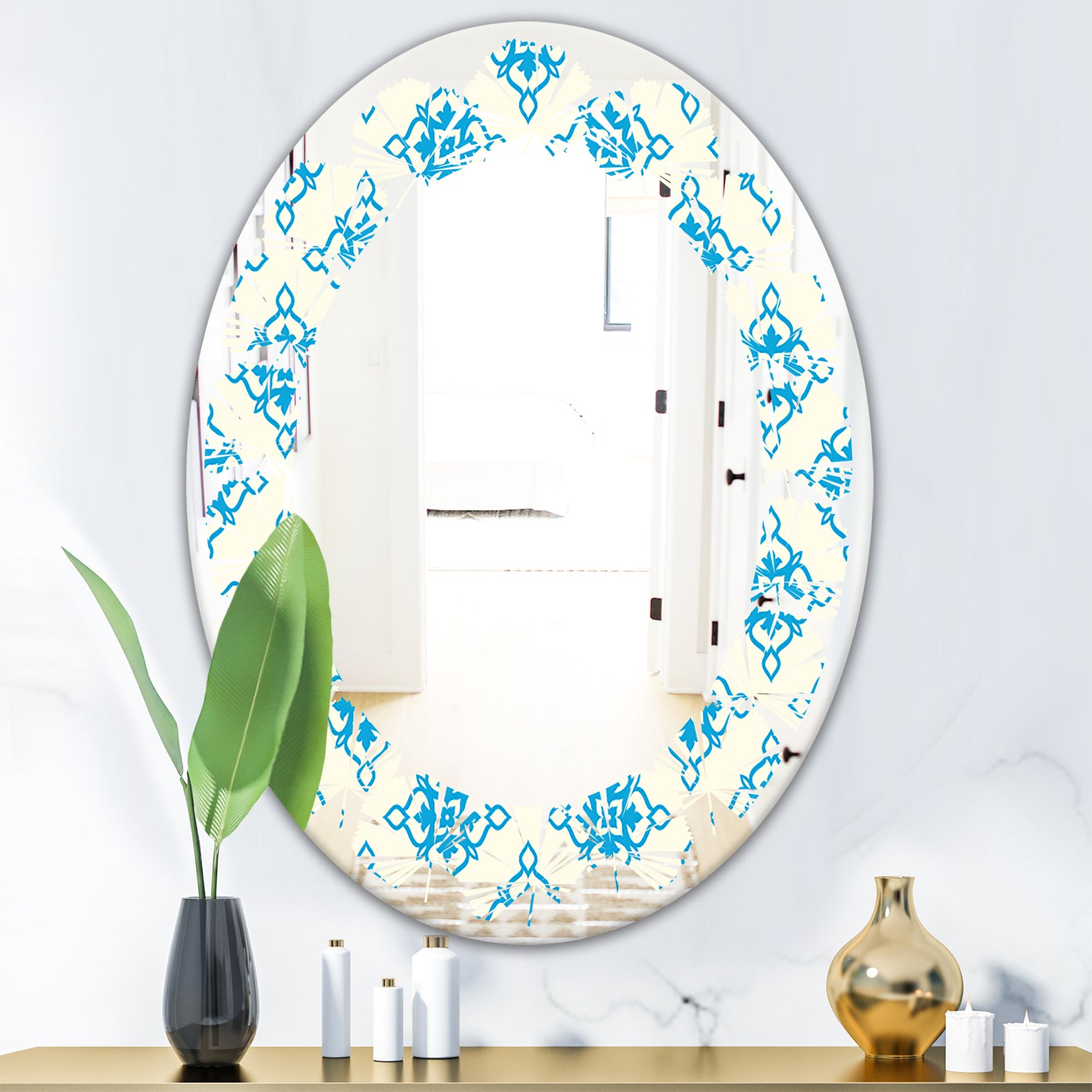 Retro Ornamental Pattern I - Modern Round or Oval Wall Mirror - Leaves