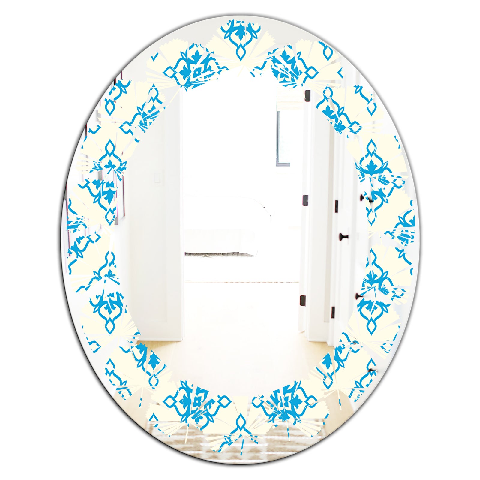 Retro Ornamental Pattern I - Modern Round or Oval Wall Mirror - Leaves