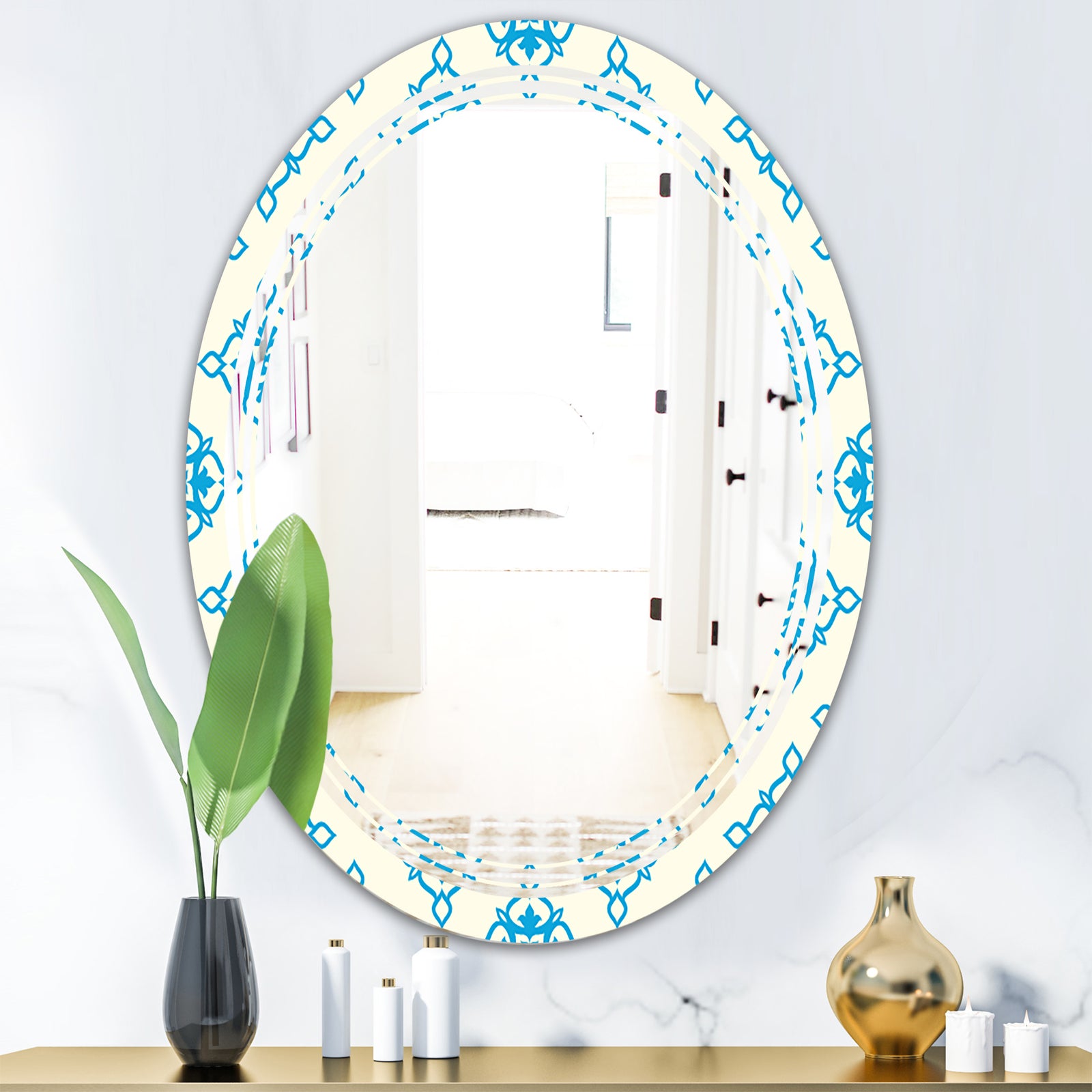 Retro Ornamental Pattern I - Modern Round or Oval Wall Mirror - Triple C